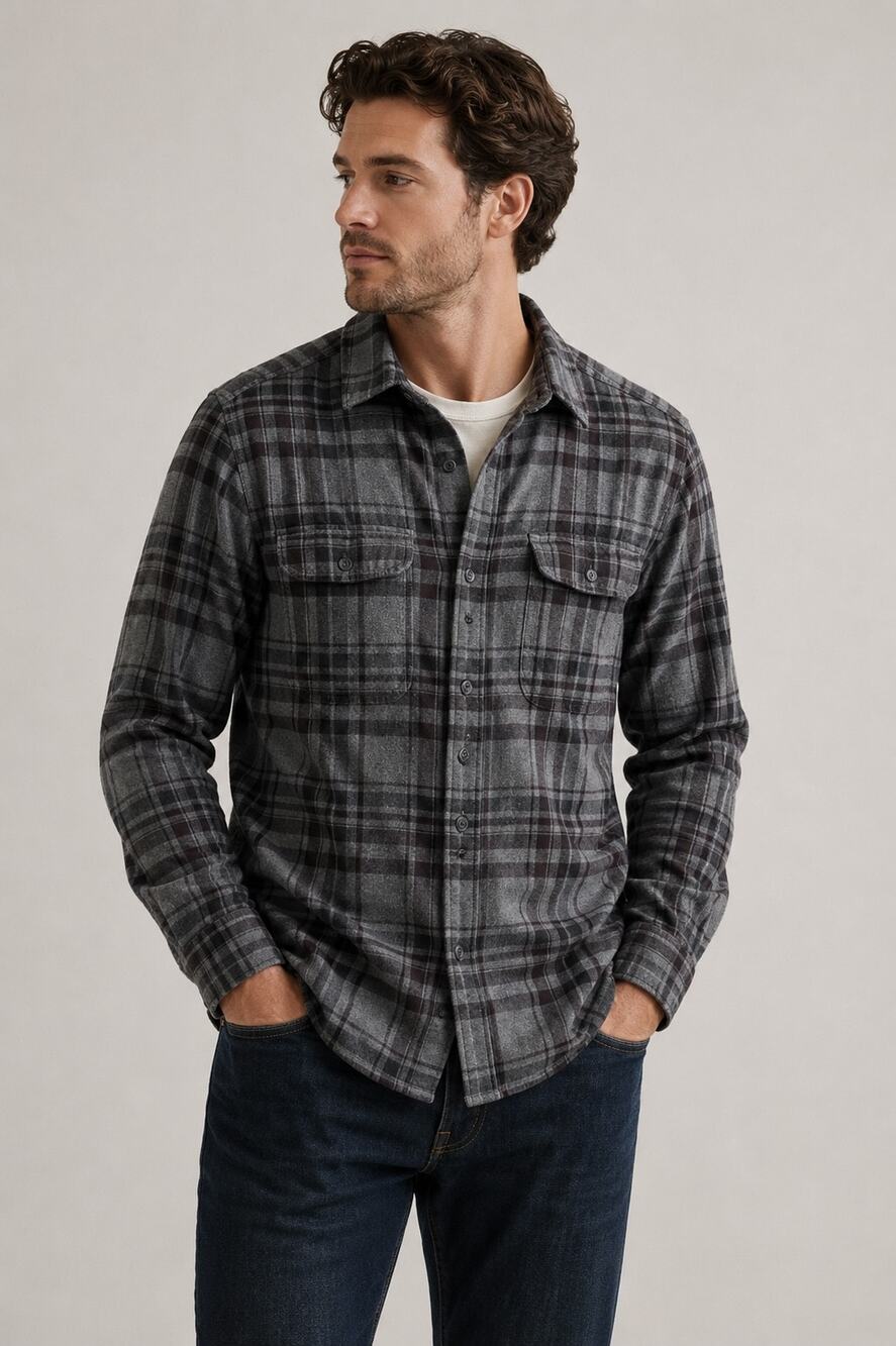 Prana Men’s Grey Plaid Flannel Button Up Shirt Size Small